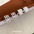Silver Crystal Stud Earrings In Square And Flower Styles view 2