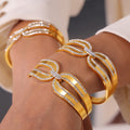 Gold Titanium Steel Cuff Bangle Bow Geometric Czech Crystal view 3