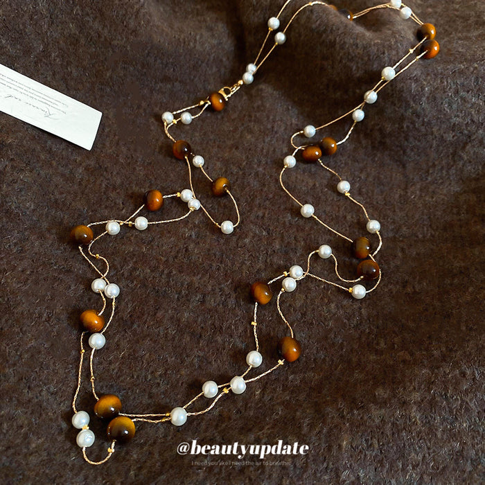 Brown Beaded Layered Pearl Necklace Decorative Jewelry Design