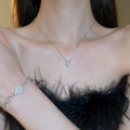 Silver Tone Clear Crystal Starburst Bracelet And Pendant Necklace view 2