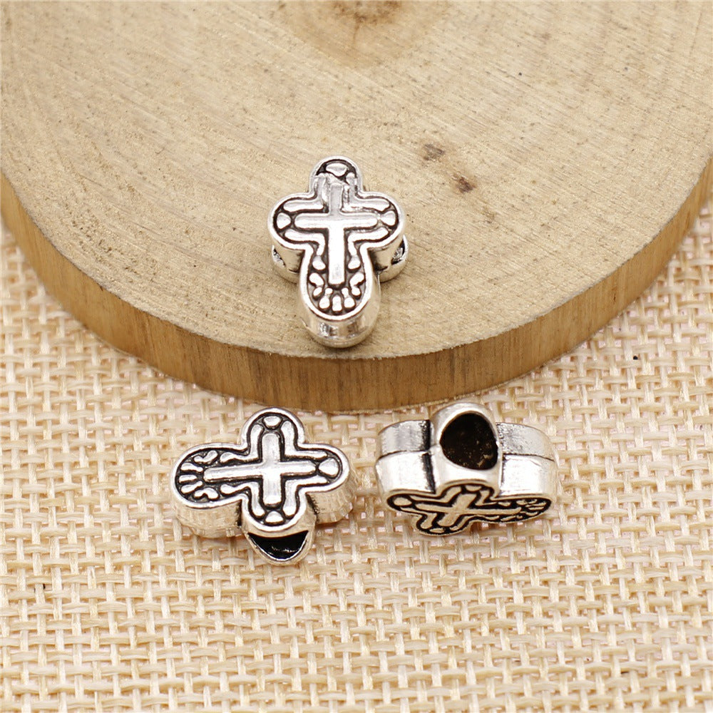 14x11x7mm 2.6g Antique Zinc Alloy Cross Large Hole Beads for Bracelet Necklace DIY Jewelry Making