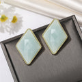 Gold Tone Faceted Diamond Shape Resin Stud Earrings in Four Colors view 2