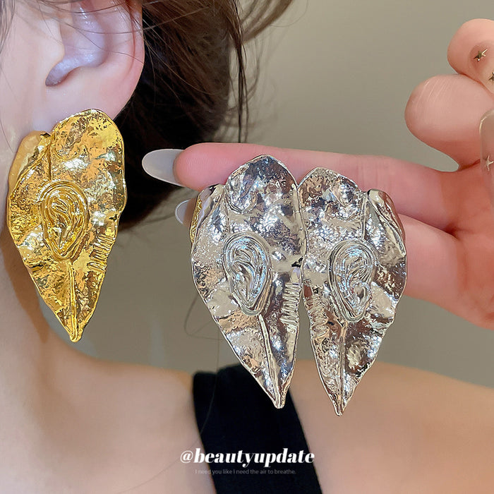 Crinkled Leaf Stud Earrings in Gold and Silver Tones