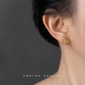 Gold Tone Round Tip Firework Burst Sculpted Stud Earrings For Women view 2
