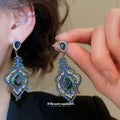 Blue Crystal Feather Drop Stud Earrings Decorative Jewelry Pair view 4