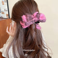 Fuzzy Flocked Bow Duckbill Hair Clips Green Pink Blue view 3