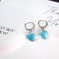 Turquoise Stone Silver Hoop Drop Earrings 11 Styles view 9