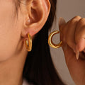 Chunky C Shape Stud Hoop Earrings Smooth Gold Steel Metal Pair view 1