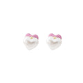White Heart Pearl Stud Earrings Contrast Enamel Heart Backs view 5