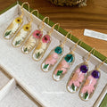 Pressed Flower Clear Resin Drop Earrings in Four Botanical Colors view 1