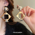 Silver Tone Geometric Drop Earrings with Mirrored Panels view 4