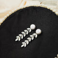Silver Leaf Wheat Spray Pearl Look Long Stud Earrings view 3