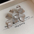 Layered Textured Leaf Drop Earrings in Gold or Silver Tone view 7