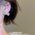 Silver Tone Crystal Bow And Pearl Stud Earrings Decorative Jewelry view 3