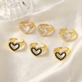 Gold Heart Open Ring White Or Black Imitation Pearl Border view 4