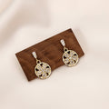 Gold Crystal Flower Disc Drop Earrings Baguette Stud Posts view 2