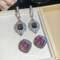 Blue Crystal Square Drop Stud Earrings Decorative Jewelry Accessory view 3