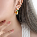 Gold Textured C Hoop Earrings Pearl Green Stone Accents view 4