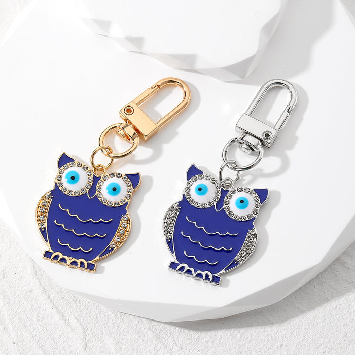 Gold and Silver Tone Navy Owl Evil Eye Clip Keychains