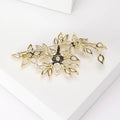 Crystal Leaf Spray Brooch in Silver and Gold Tones view 3