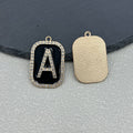Black Enamel Rhinestone Letter Charm Pendant Gold-Tone Alloy view 2