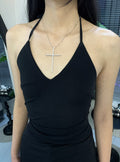 Delicate Cross Pendant Necklace in Gold and Silver Tones view 2