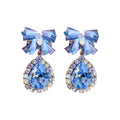 Blue Bow and Crystal Teardrop Statement Earrings Statement Jewelry view 5