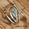 Silver Tone Open Ring With Turquoise Color Round Stones view 4