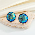 Gold Tone Round Faceted Druzy Resin Stud Earrings in Four Colors view 3