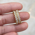 Gold and Silver Tone Leaf Stone Eternity Band Ring view 5