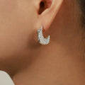 Crescent Metal Hoop Stud Earrings Ribbed Star Honeycomb view 3