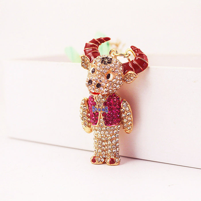 Rhinestone Bull Monster Zodiac Keychain for Keys and Handbag Charm