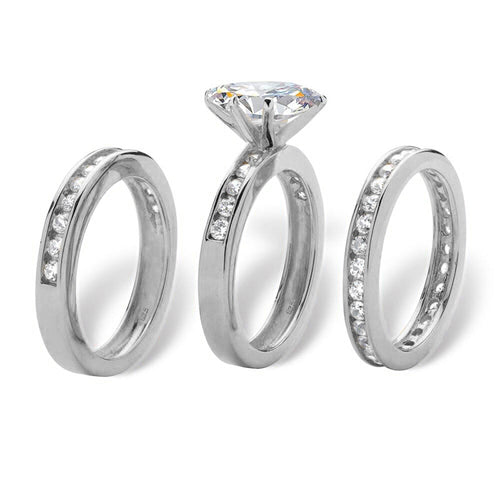 Marquise Center Stone Three Row Pavé Ring Set in Silver Tone shown in alternate angle