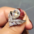 Pear-Shaped Halo And Marquise Two-Ring Set In Silver Tone view 2