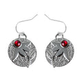 Silver Textured Disc Leaf Earrings Red Cabochon Pair view 5
