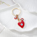 Enamel Heart Evil Eye Keychains with Beaded Chain Drops in Five Colors view 2