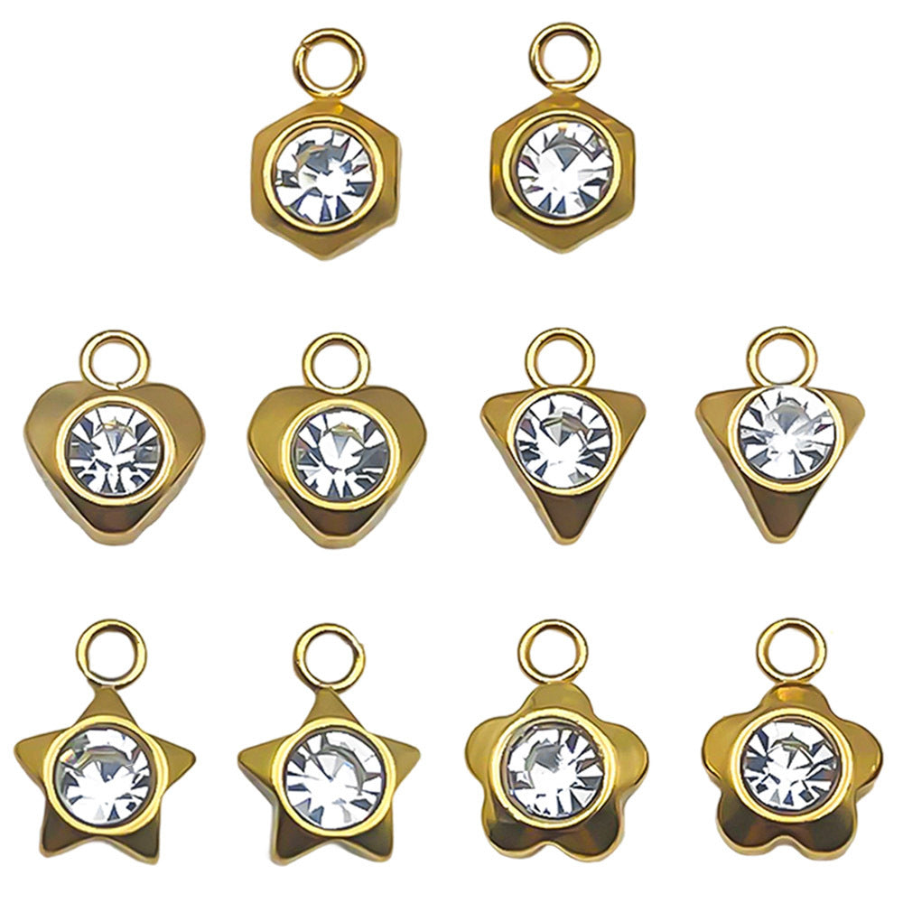 Stainless Steel Round Zircon Heart Star Plum Blossom Charm Pendant for DIY Jewelry