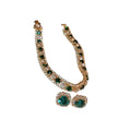 Gold Tone Round Stone Necklace And Earring Set In Green Or Black view 5