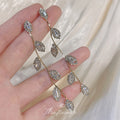 Gold Long Leaf Vine Crystal Dangle Earrings Clear Stones view 4