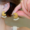 Crescent Pearl Fringe Earrings in Polished Statement Design view 2