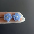 Beaded Flower Stud Earrings in White and Blue Fashion Jewelry view 2
