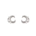 Silver Pave Crescent Moon Heart Crystal Stud Earrings view 5