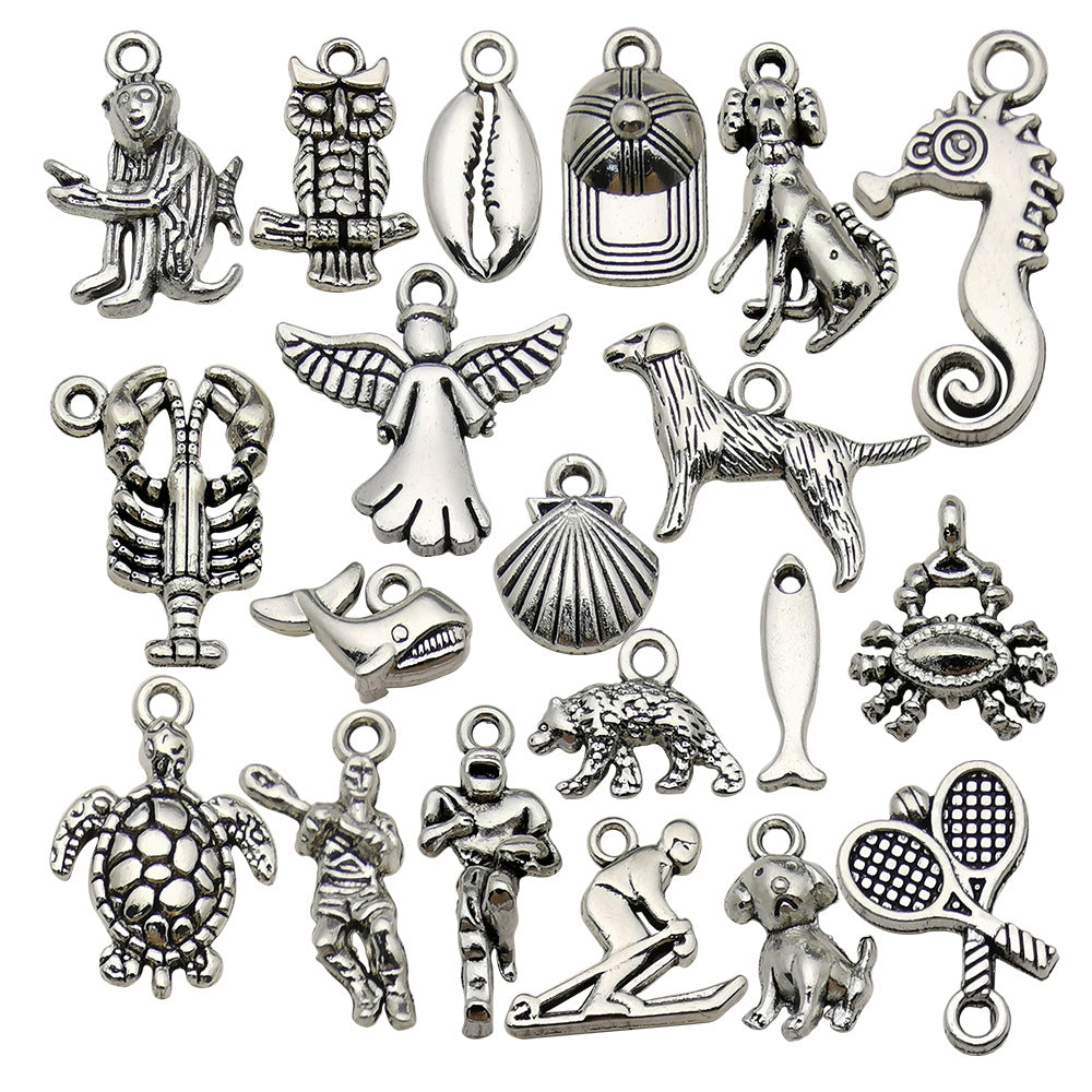 Antique Silver Zinc Alloy Crab Dog Seahorse Turtle Owl Cat charm pendants for DIY jewelry