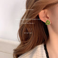 Lime Green Enamel Twisted Triangle Geometric Stud Earrings view 4