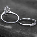 Silver Tone Marquise Halo Ring Set Clear Stones Two Bands view 3