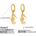 Zircon Seahorse Drop Huggie Earrings 316L Steel Gold view 8