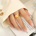 Wide Hammered Open Cuff Ring Gold Tone Matte Finish view 1