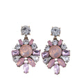 Red Silver Tone Pink Crystal Floral Cluster Metal Dangle Earrings view 5