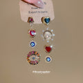 Gold Tone Multicolor Asymmetric Heart Charm Earrings view 4