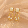 Ivory Square and Crystal Look Teardrop Gold Stud Earrings view 6
